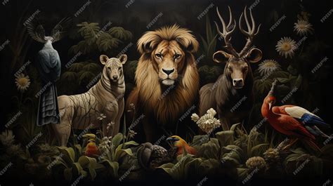 Premium AI Image | A digital painting of a lion and a lion in the jungle.