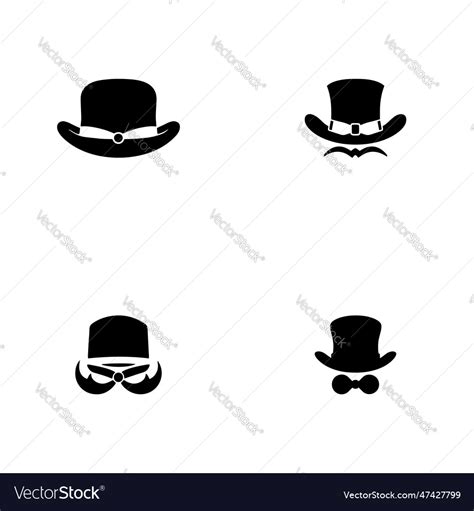 Black and white hat silhouette set 4 element Vector Image