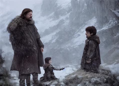 ned stark talking with child bran stark on a hill, | Stable Diffusion ...