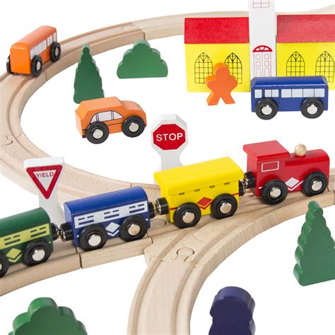 100pc Hand Crafted Wooden Train Set Triple Loop Railway Track Kids Toy ...