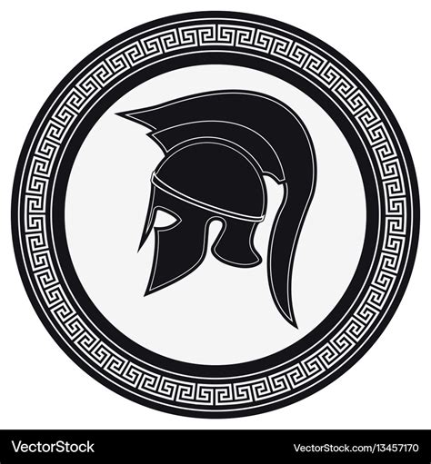 Ancient greek helmet with a crest on the shield Vector Image