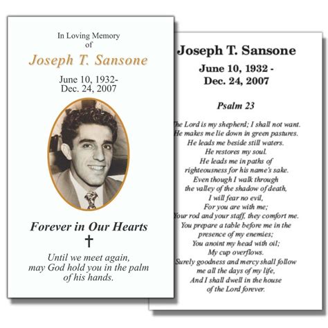 Funeral Memorial Prayer Cards - Photo Laminated