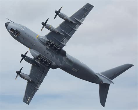 Airbus A400M Atlas viewed from below, showing its landing gear down and ...