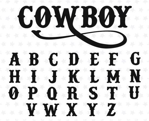 the cowboy font and numbers are black on white with stars in the ...