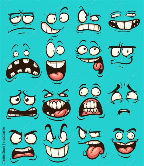 Funny cartoon faces with different expressions. Vector clip art ...