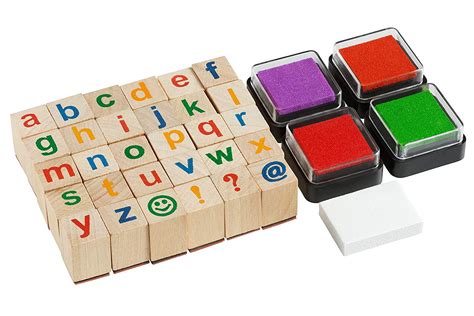 Moore Art Premium Wooden Small Alphabet Stamp Set, 34 piece set of ...