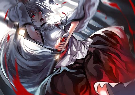 Touhou, Inubashiri Momiji, Short Hair, Red Eyes, Flower Petals, Katana ...