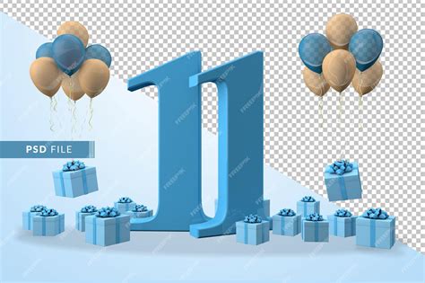 Premium PSD | Number 11 birthday celebration blue gift box yellow and ...