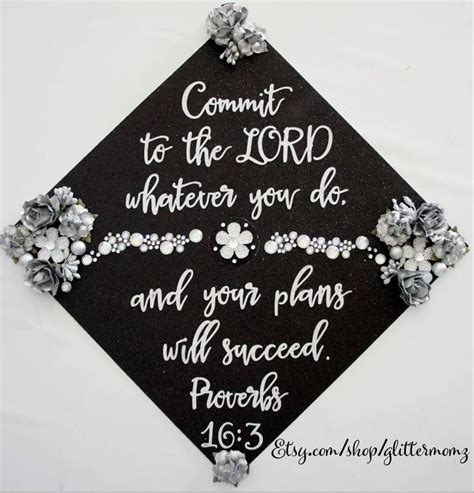 Proverbs 16:3 Graduation Cap Topper With Flowers and Rhinestones ...