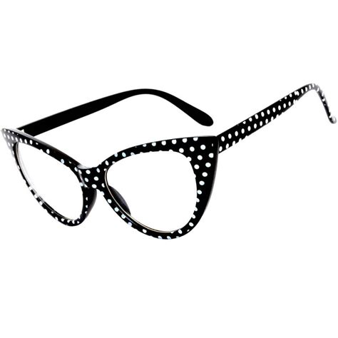 OWL ® Eyewear Cat Eye Sunglasses Black Frame Polka Dots Clear Lens (One ...