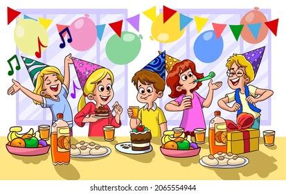 Cartoon Kids Party Poster Big Table Stock Vector (Royalty Free ...