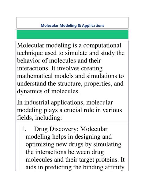 Molecular Modelling and Industrial Application 1 - Molecular Modeling ...