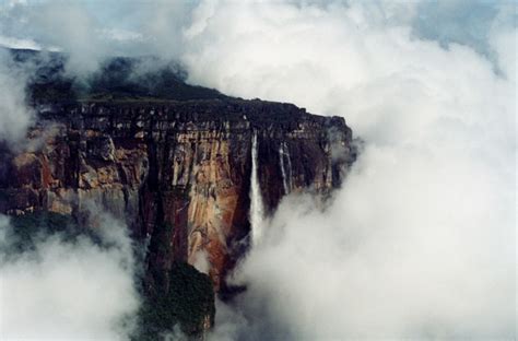 Angel falls, the world's tallest waterfall, seen from an airplane