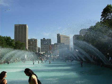 Edmonton City Hall fountains and public wading pool | Canada city, City ...