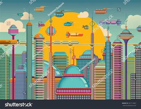 Futuristic City Color Vector Illustration Stock Vector (Royalty Free ...