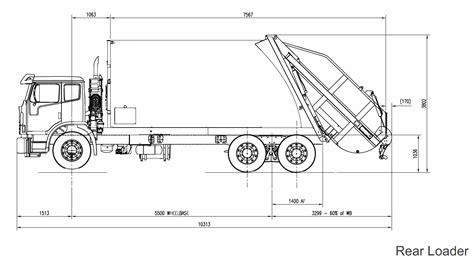 Line drawing of Rear Loader Garbage Truck | Garbage truck, Garbage ...