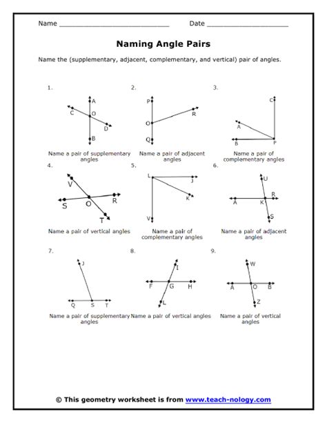 Complementary Supplementary Vertical Angles Worksheet | Free Worksheets ...