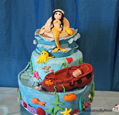 Under the sea mermaid and sunken pirate ship cake - - CakesDecor