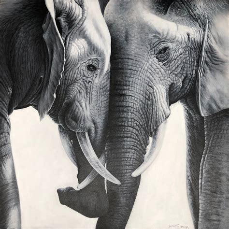 Two Elephants - Hand Painted Oil Painting On Canvas