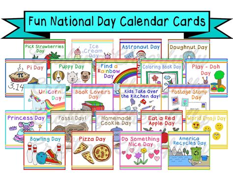 Fun National Day Cards for Children's Calendar Calendar | Etsy