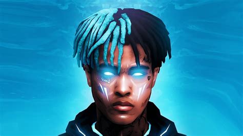 XXXTentacion Blue And Black Hair With White Eyes With Blue Background ...