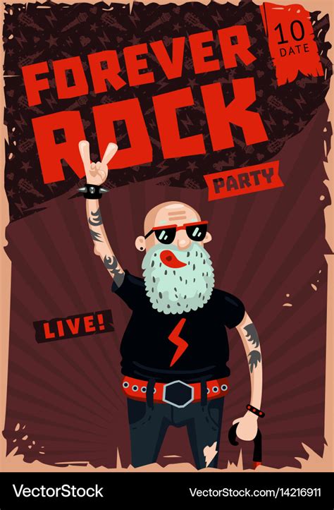 Forever rock old school music funny poster Vector Image