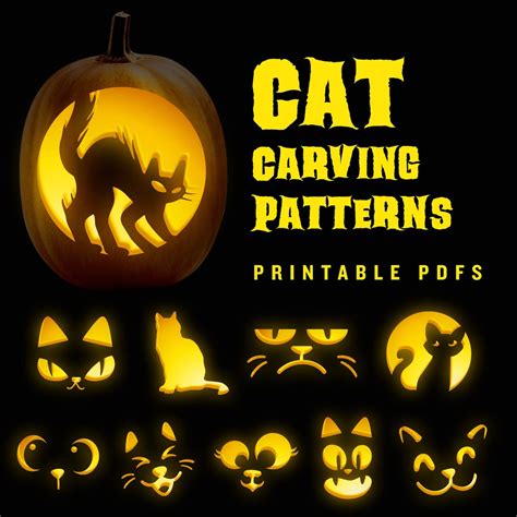 10 Halloween Cat Pumpkin Carving Jack-o-lantern Patterns / Including a ...