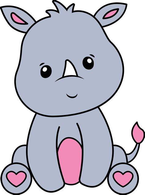 Baby Rhino Cartoon Drawing, Baby Rhino Cute Illustration Free Vector ...