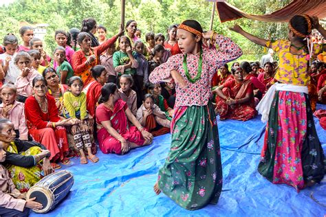 Dancing Nepalese Folk Dances During the Teej Festival