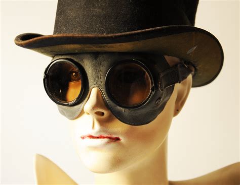 Vintage Leather Goggles With Glass Lenses - Folding Goggles - Steampunk ...