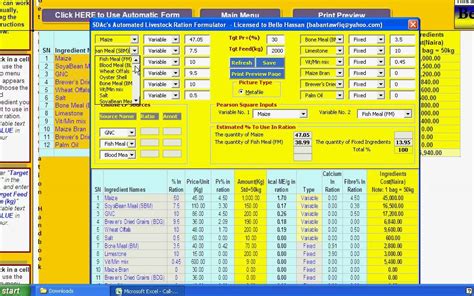 Computing 30% Protein Content Feed Formula - Excel-VB Ration Formulator ...