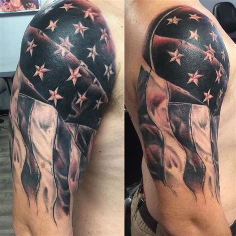 Billowing American Flag in black and gray by eweezy at Tattoo ...