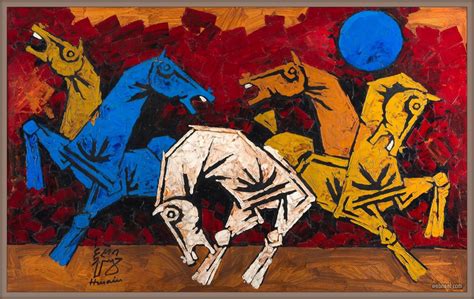 Indian Modern Paintings Five Horses By Mf Hussain 5