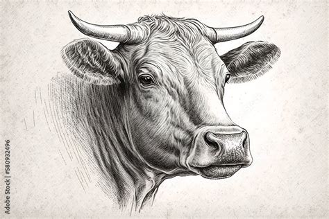 An artist's drawing and engraving of a cow's head. Generative AI Stock ...