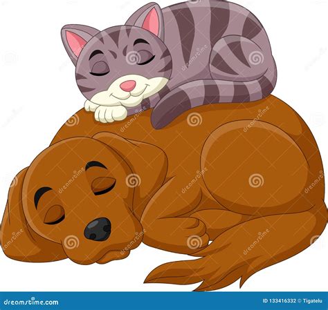 Cartoon Cat and Dog Sleeping Stock Vector - Illustration of fauna ...