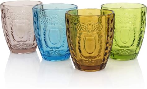 Amazon.com | Drinking Glasses Set of 4, Colored Premium Heavy Glassware ...