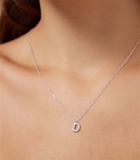 Diamond Initial Necklace,14K Solid White Gold Diamond Letter Necklace ...