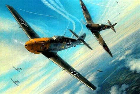 BATTLE OF BRITAIN MESSERSCHMITT BF-109 VS SPITFIRE | Wwii plane art ...