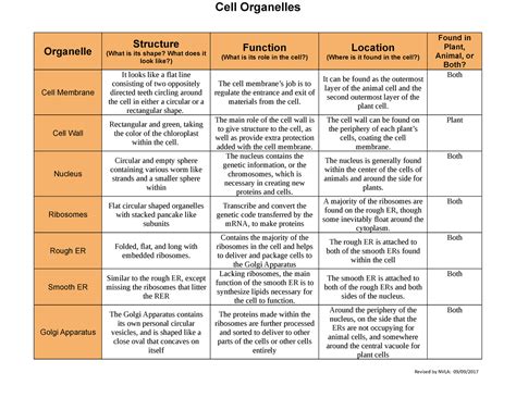 M3L1 Cell Organelles Chart - Cell Organelles Organelle Structure (What ...