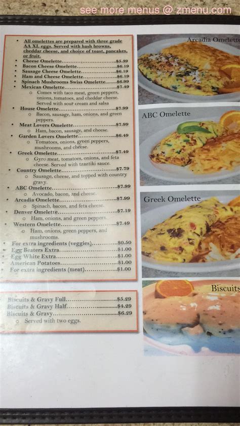 Menu at Arcadia Family Restaurant, Arcadia