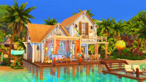 Sims 4 Beach Hideout 熱帶島嶼小屋 [No CC] [ Ruby's Home Design ]