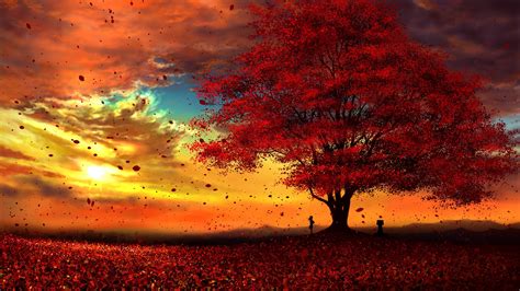 Peaceful Fall Sunset: HD Anime Wallpaper by Kupe