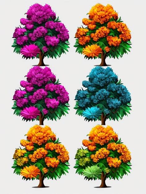 Premium Photo | A series of four different colored flowers with ...