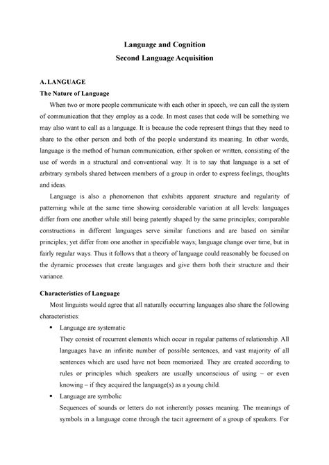 Language and Cognition - Language and Cognition Second Language ...