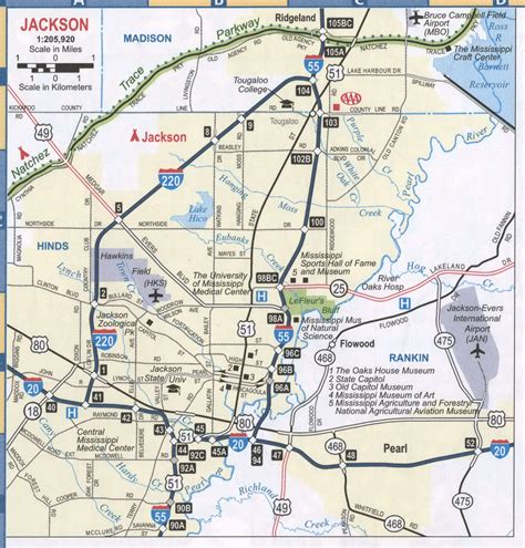 Jackson MS roads map, free printable map highway Jackson city ...