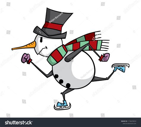 Cartoon Style Snowman Ice Skating Stock Vector (Royalty Free ...