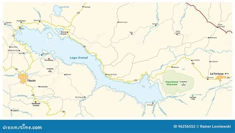 Map of the Costa Rican Lake Arenal Stock Vector - Illustration of ...