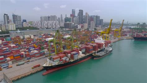 Port Of Singapore. Container Port Docks Ship Container Global Time ...