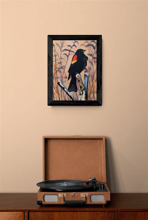 Red Winged Blackbird Painting, Original Blackbird Wall Art, Blackbird ...