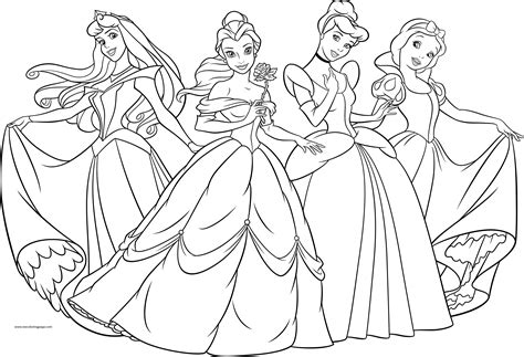 Four Disney Princess Coloring Page – Wecoloringpage.com